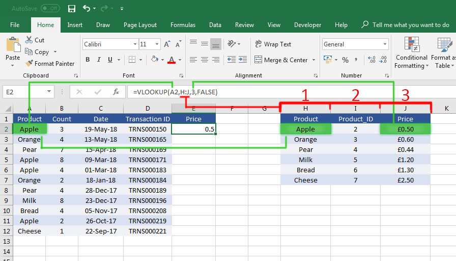 Vlookup example apples