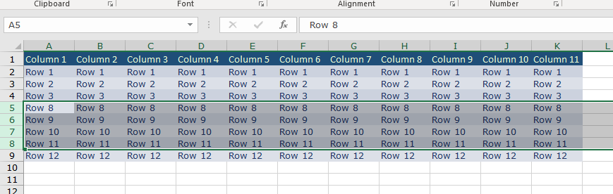 Delete rows numpad minus