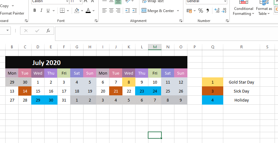 Excel Gant Calendar chart 